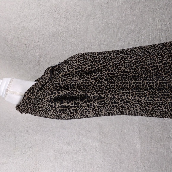 Samuel Dong Tan Black Leopard Print Funnel Neck Long Sleeve Midi Coat Dress - Picture 6 of 15